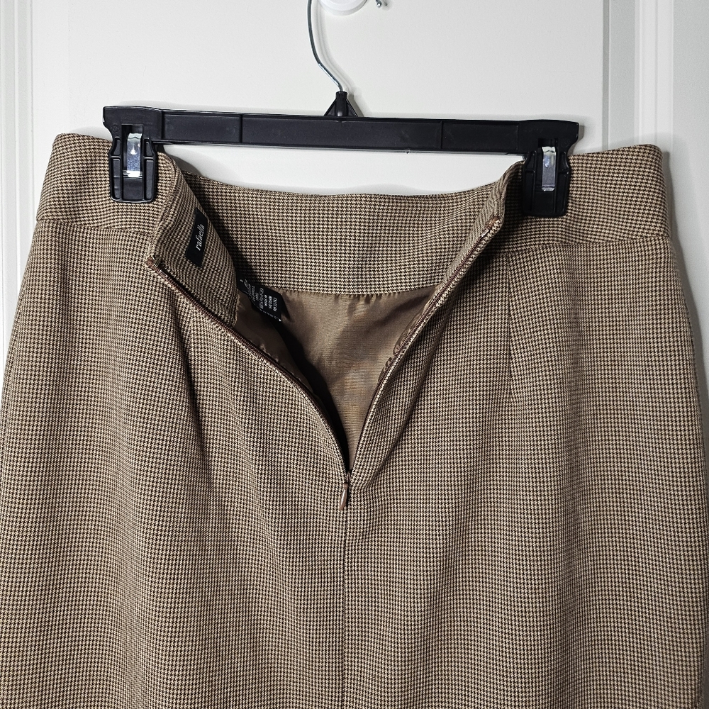 Rafaella Brown Houndstooth Pencil Skirt Size 8 Back Flounce Career Work Business - Picture 7 of 12